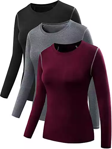 Neleus Women's 3 Pack Dry Fit Athletic Compression Long Sleeve T Shirt